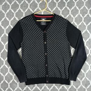 Quiksilver Cardigan Sweater Mens Large Black Gray‎ Checkered Button Up